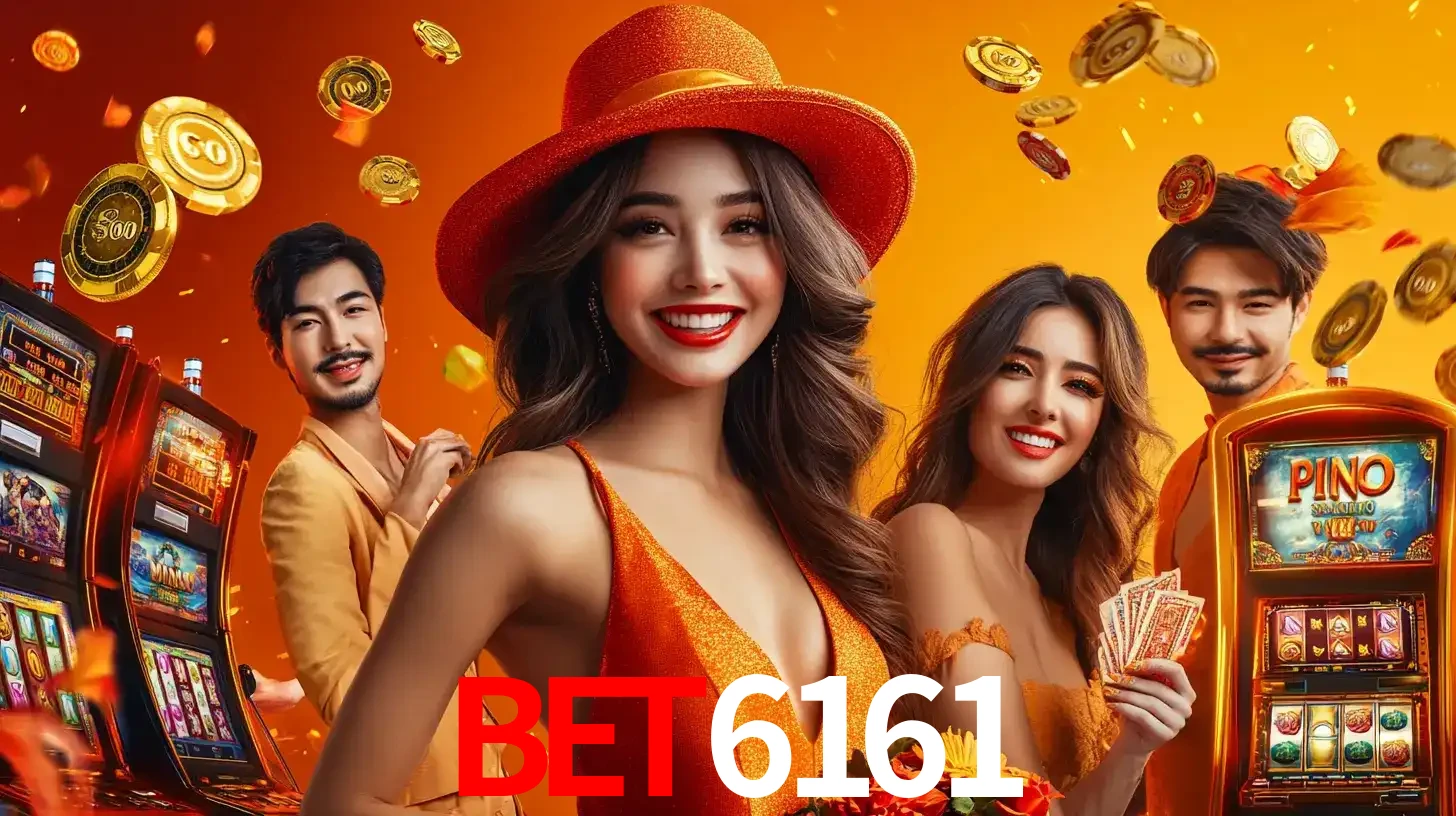Grupo de amigos asiáticos sorrindo e se divertindo com máquinas de caça-níqueis em um ambiente festivo, celebrando suas vitórias nos jogos de cassino do bet6161.