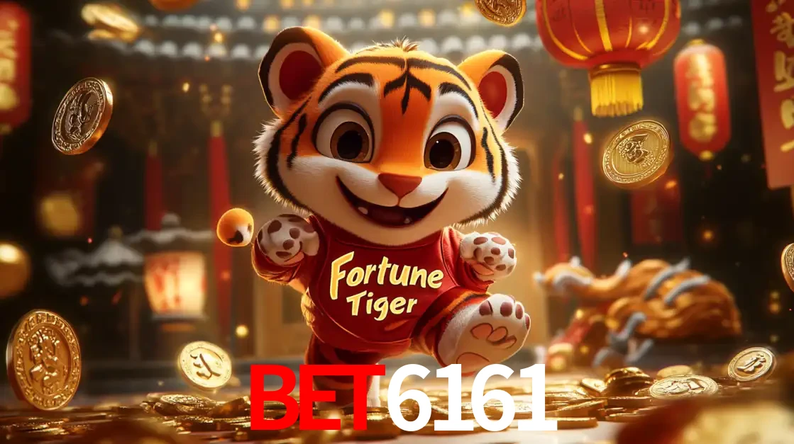 O alegre personagem do Fortune Tiger correndo sobre um caminho de moedas de ouro, simbolizando os grandes prêmios e a diversão do popular jogo de slot do bet6161.